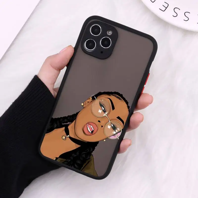 

Melanin Poppin African Black Girl Phone Case Matte Transparent For iPhone 12 Mini 11 Pro XR XS Max 7 8 Plus
