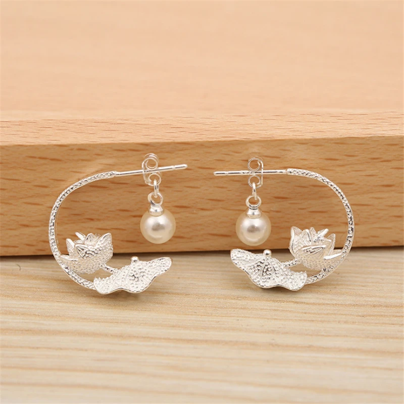 Серьги-гвоздики в этническом стиле с жемчугом лотоса | Украшения и аксессуары