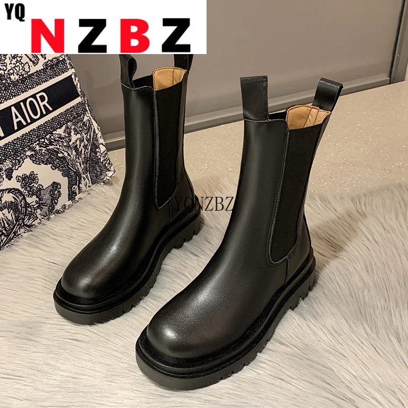

2022 Autumn and Winter New Thick-soled Luxury Chelsea Boots Brand Designer Women's Boots Round Toe Short Boots Botas De Mujer