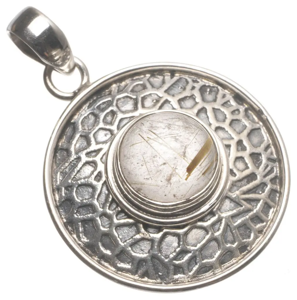 Натуральный Золотой руtilовый кварцевый винтажный кулон ручной работы из серебра