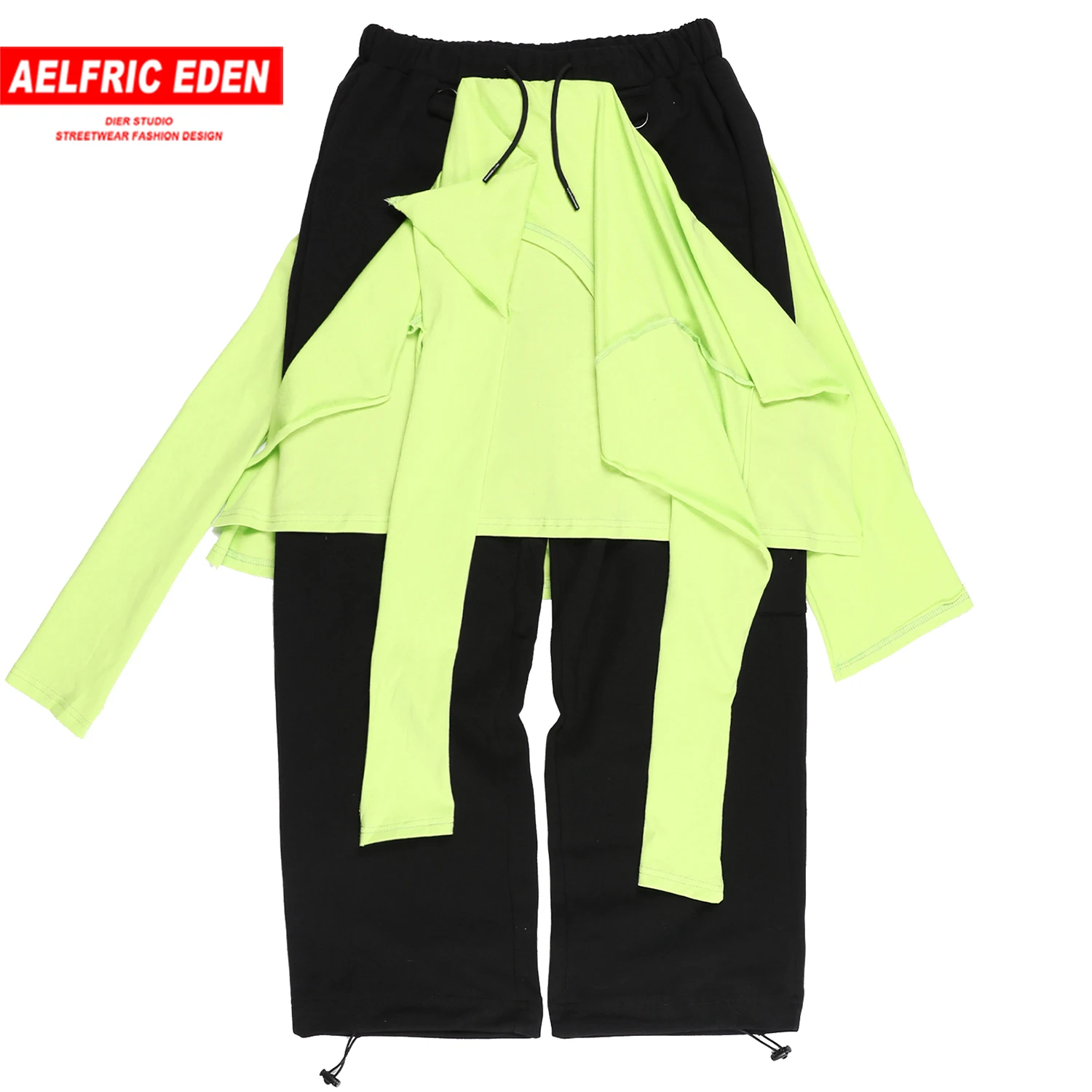 Мужские Широкие брюки в стиле пэчворк с имитацией двух предметов Харадзюку