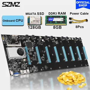 8 gpu mining motherboard set with cpu 128gb msata ssd 8gb memory ddr3 support eth ravencoin rvn dogecoin miner rig combo kit free global shipping