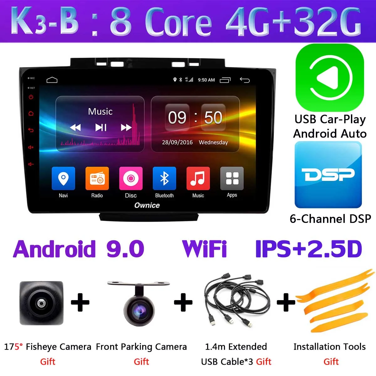 K3-B-CarPlay Ownice K1 K3 K5 K6 автомобильный dvd-плеер gps радио для Haval Hover Greatwall Great Wall H5 H3 2013- CarPlay DSP Adas 360 ° панорамный - Цвет: K3-B-CarPlay