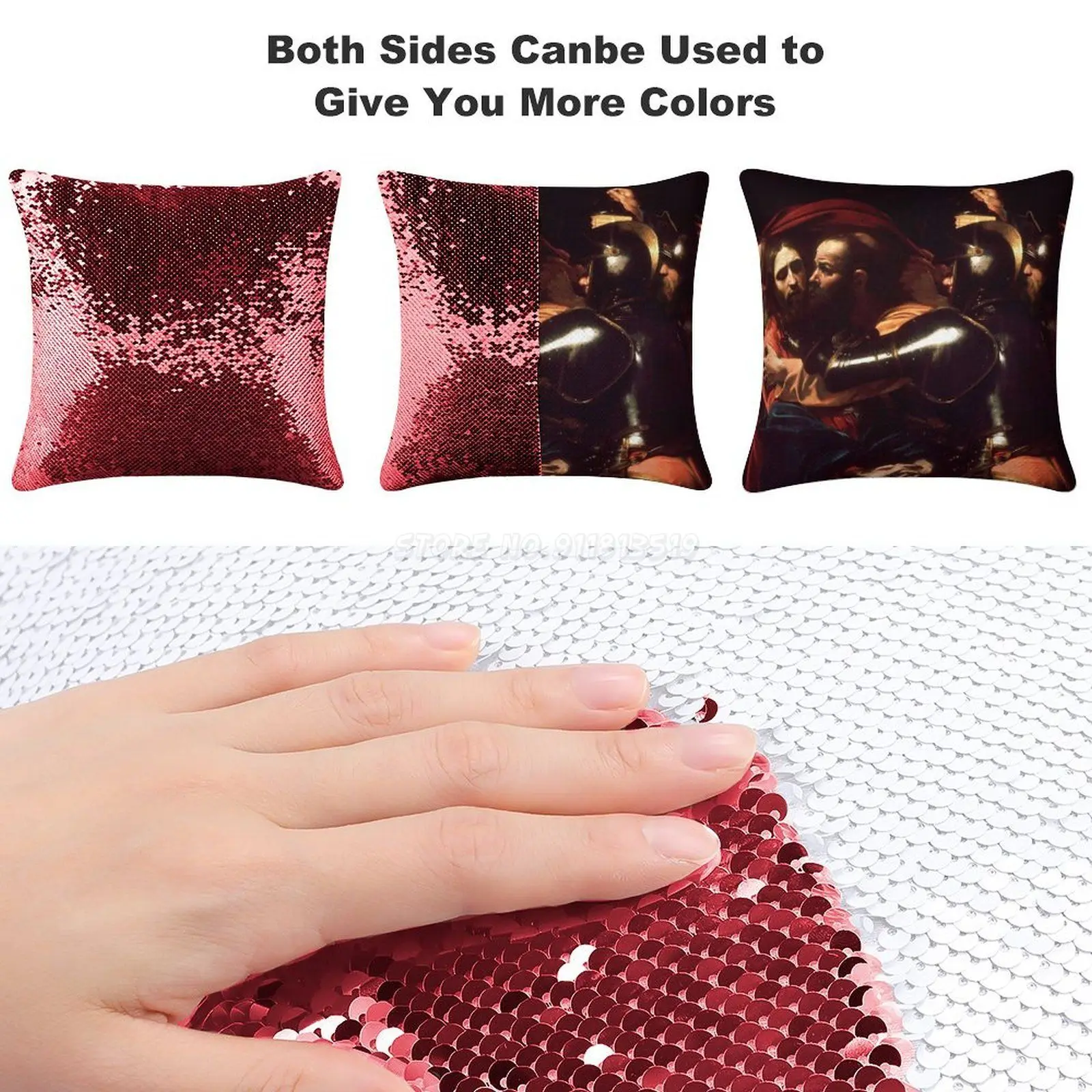 Easter : The Taking of Christ by Caravaggio Sequin Pillowcase Glitter Throw Pillow for Party Cafe Home Sofa Pascha Pascoa |