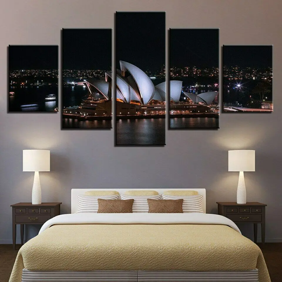 

5 Panel Sydney Opera House At Night Canvas Picture Print Wall Art Canvas Painting Wall Decor for Living Room Poster No Framed