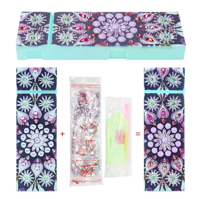 5D DIY Special Shaped Diamond Painting 2 Grids Stationery Pencil Box Rhinestones Diamond Embroidery Mandala Storage Case Gifts - Цвет: U
