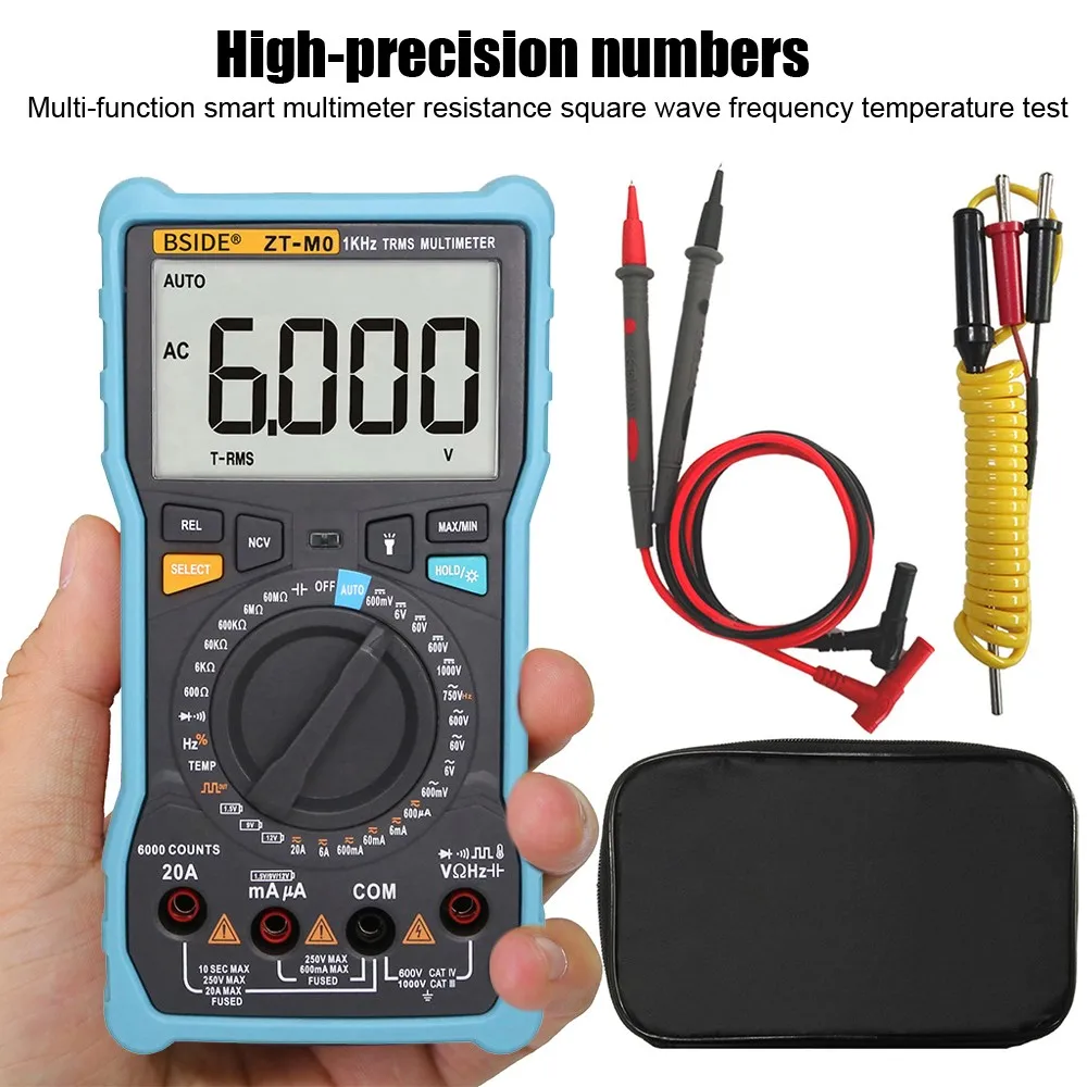 BSIDE ZT-M0 Digital Multimeter True RMS 6000 LCD Display DC/AC Current Voltage Capacitance Resistance Temperature Test