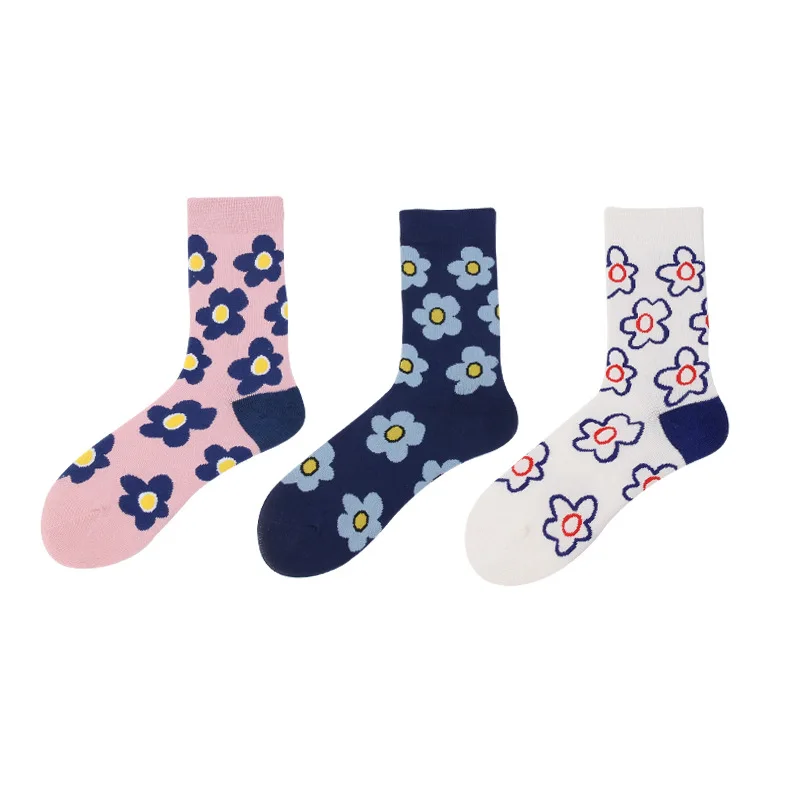Женские носки с цветочным принтом милые женские кавайные спортивные длинные