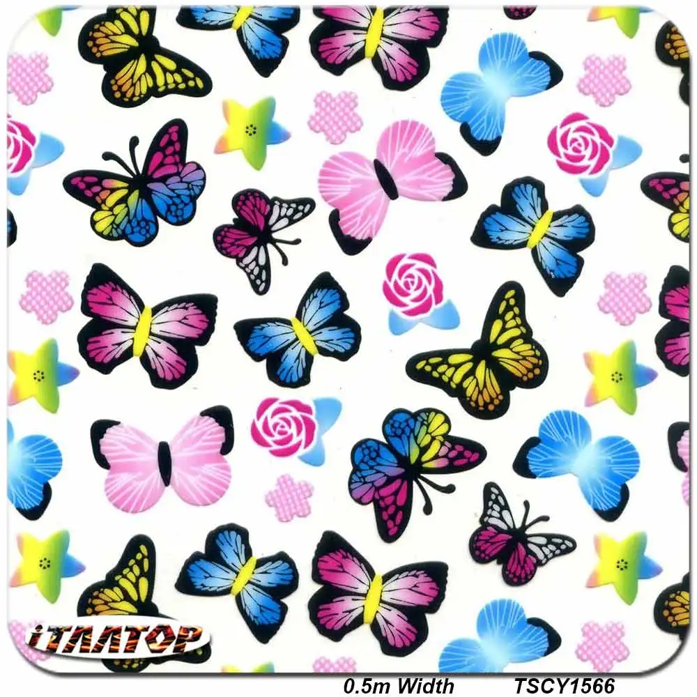 

Пленка для переводной печати с цветными бабочками TSCY1566 0,5 м * 2/10/20 м