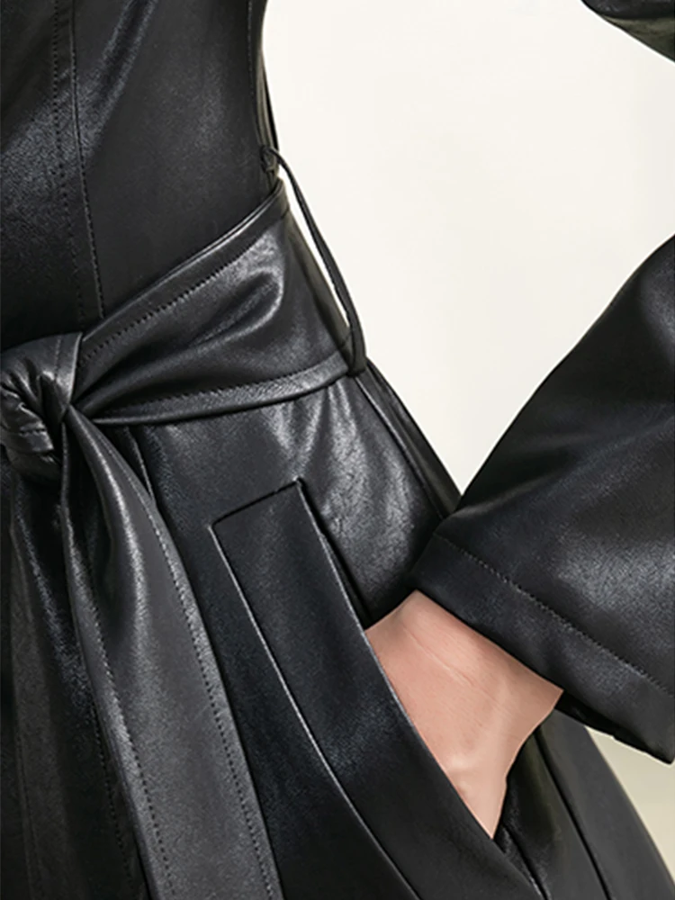 Lautaro Весна Осень Длинное Черное Мягкое Водонепроницаемое Пальто Из