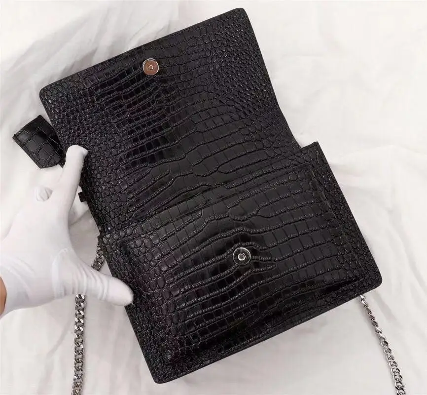 

Luxury Leather Handbag Crocodile Leather Women's Bag Clamshell Fashion Bag Luxury Brand Design Shoulder Bag Chain Bag
