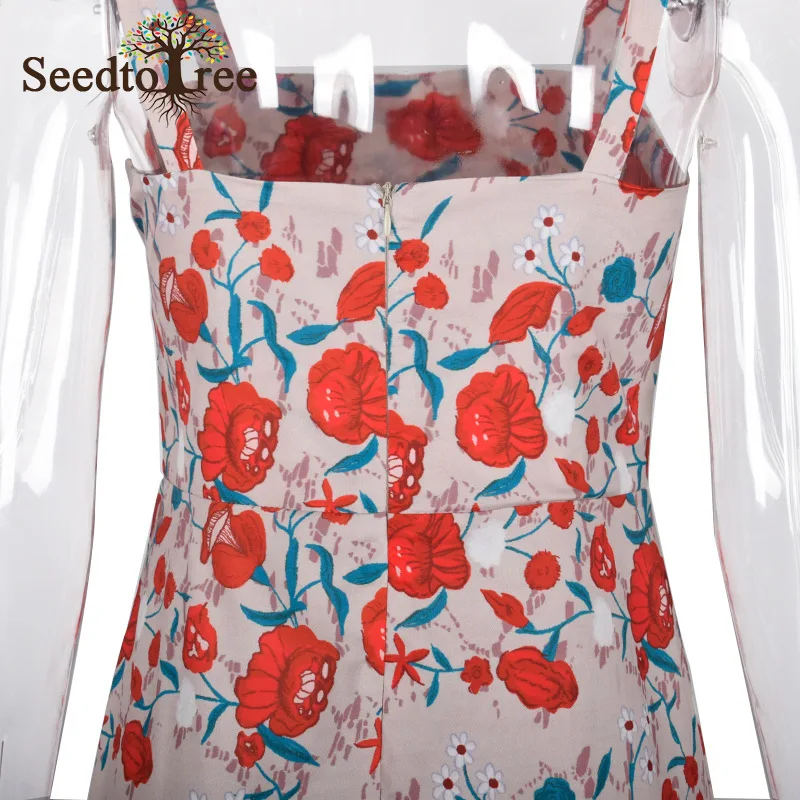 

Floral Print Sexy Thick Strap Backless Midi Summer Dress Women Sleeveless Ruched Swing Casual Slim Holiday Dress
