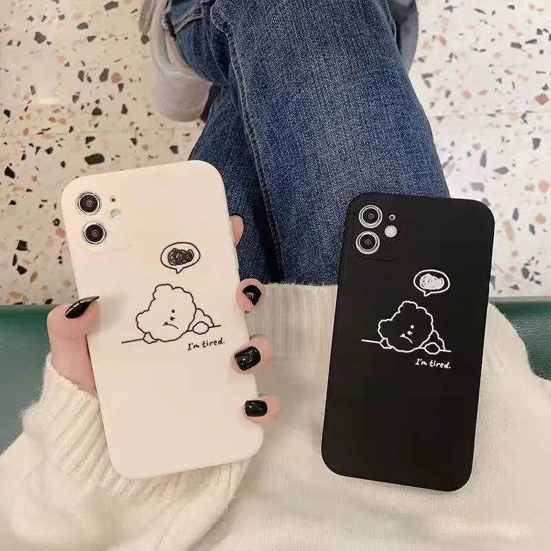 

Cartoon Tired Bear Cases For iPhone 12 13 Pro Max Mini 11 Pro Max X XR XS MAX SE 2020 8 7 6 6S Plus Liquid Silicone Cover Funda