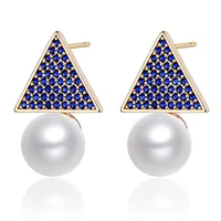 luxury aaa colorful zirconia stud earrings with pearl cz gold small triangle pearl earrings for women jewelry girls gifts