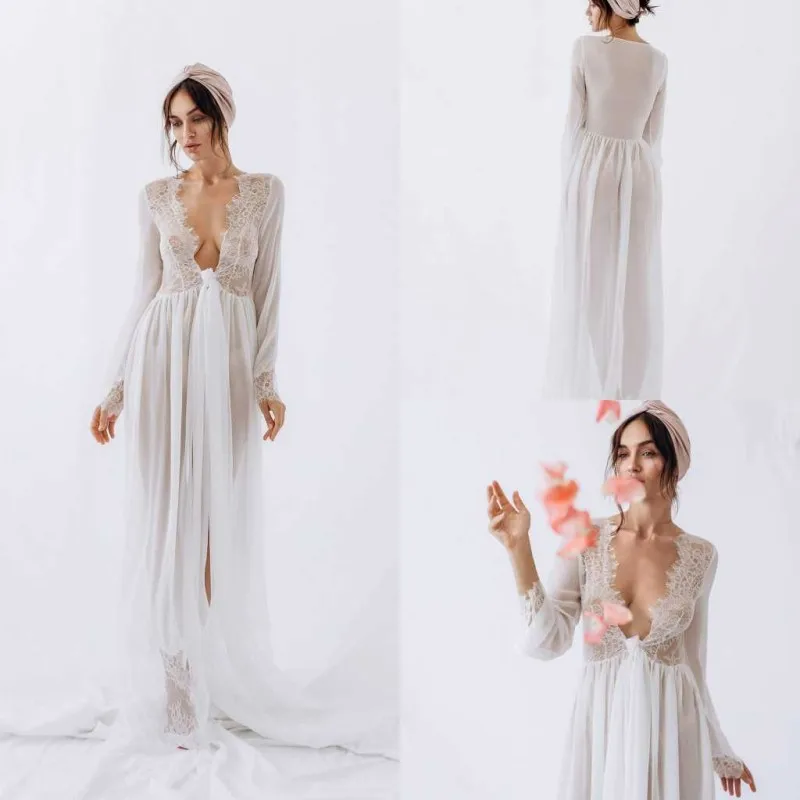 Cheap Wedding Dress Formal Women Robe Nightgown Sleepwear Bathrobe Pajamas Lace Long Sleeve Special Prom Bridesmaid Shawel