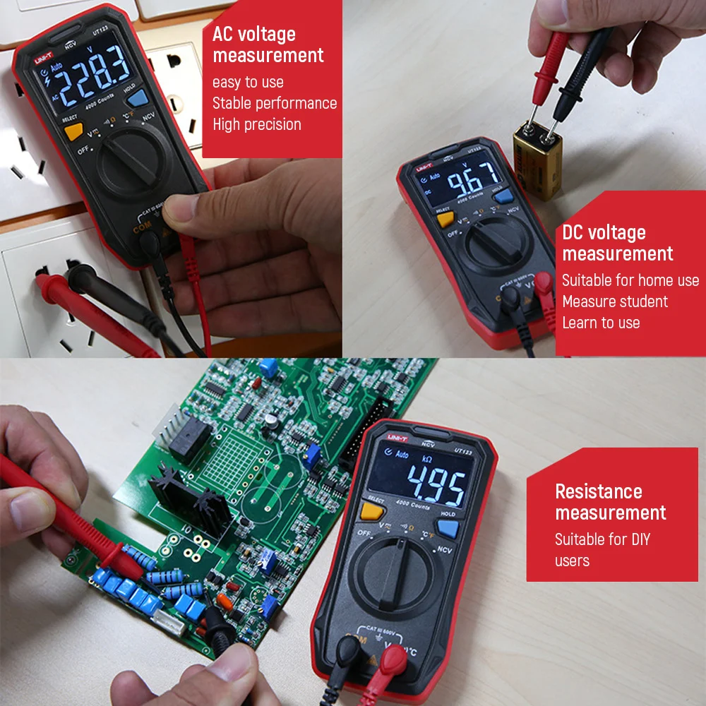 

UNI-T UT123 Digital High Precision Multimeter Mini Colorful Screen Display AC DC Voltage Resistor Temperature NCV Meter Tester