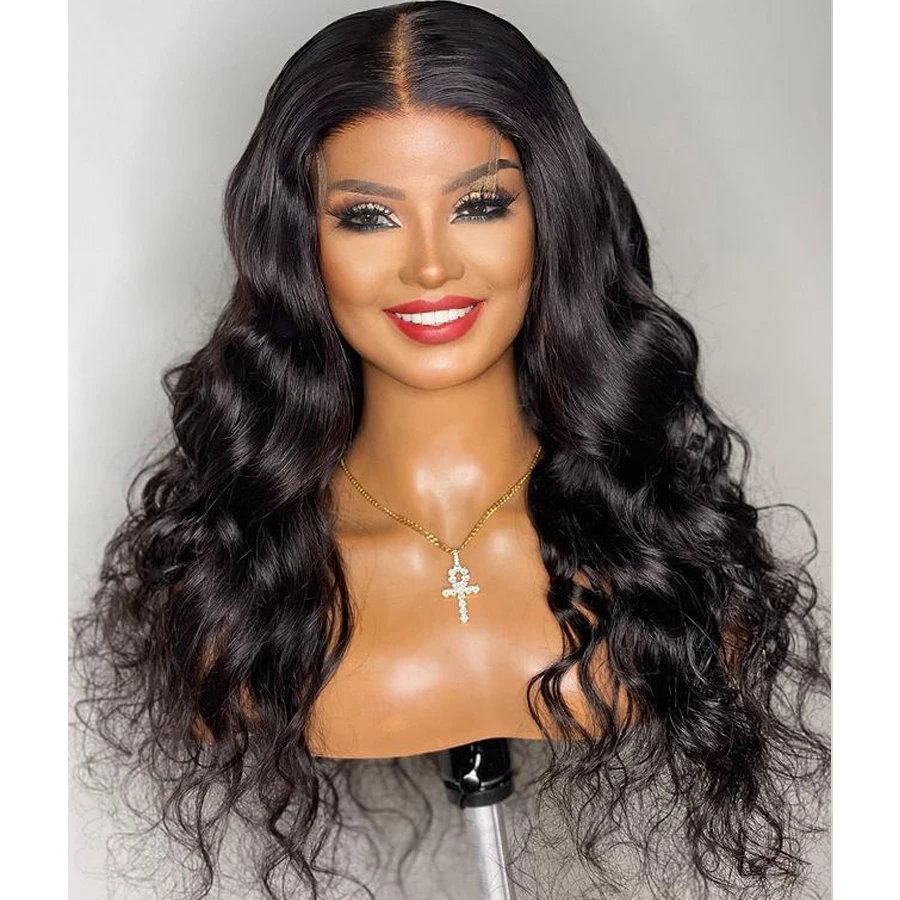 

180% Density 26 Inch Long Body Wave Lace Front Wig With Babyhair Natural Hairline Synthetic Wig For Black Women Glueless Daily