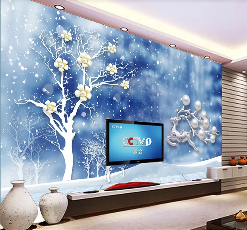 3D красивые обои в средиземноморском стиле с изображением сливы дерева жемчуга