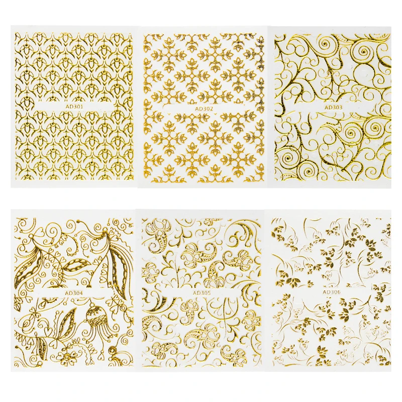 20 шт 3d наклейки для ногтей воды золотые кружевные цветы листья лоза Алмазная