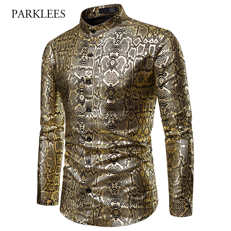 Для Мужчин's Hipster с рисунком под змеиную кожу золотым принтом рубашка 2019