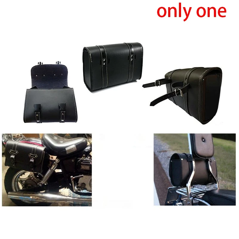 

Motorcycle Saddle Bag PU Leather Tool Roll Sissy Bar Bag Motor Side Luggage Travel Tool Tail Bag 2 Mounting Straps