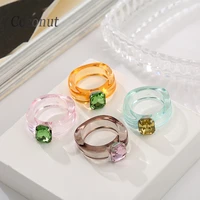 2021 korean ins colorful geometric round resin rings for women girls aesthetic transparent acrylic rings summer jewelry gifts