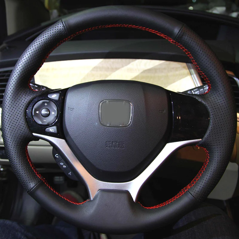 Черный чехол рулевого колеса автомобиля из искусственной кожи для Honda Civic 9 2012 2013