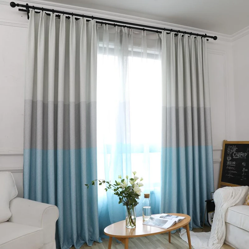 Nordic Curtain Fabric Shading Bedroom Tricolor Stripe Curtains For Living Room Kitchen Semi-Blackout Simple Modern Tulle | Дом и сад