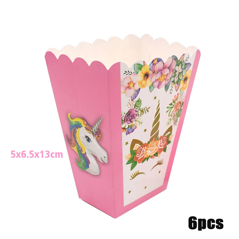 6pcs Popcorn Комплект украшений для вечеринки в виде единорога, тарелки, салфетки для стаканчиков, покрытие для стола, для дня рождения, свадьбы - Цвет: 6pcs Popcorn