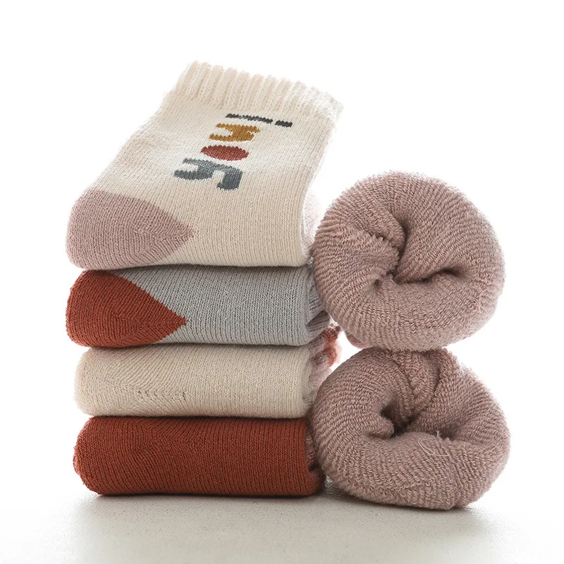 

5 Pairs/Lot Winter Baby Girls Socks Thicken Newborn Boy Woolen Knitted Sock Terry Children Leg Warmers Infant Cartoon Sock 0-8Y