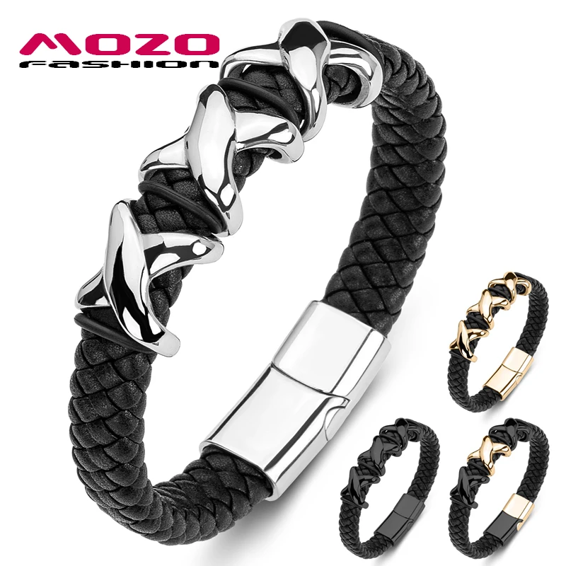Мужской браслет манжеты плетеный из натуральной кожи в стиле панк 4 цвета