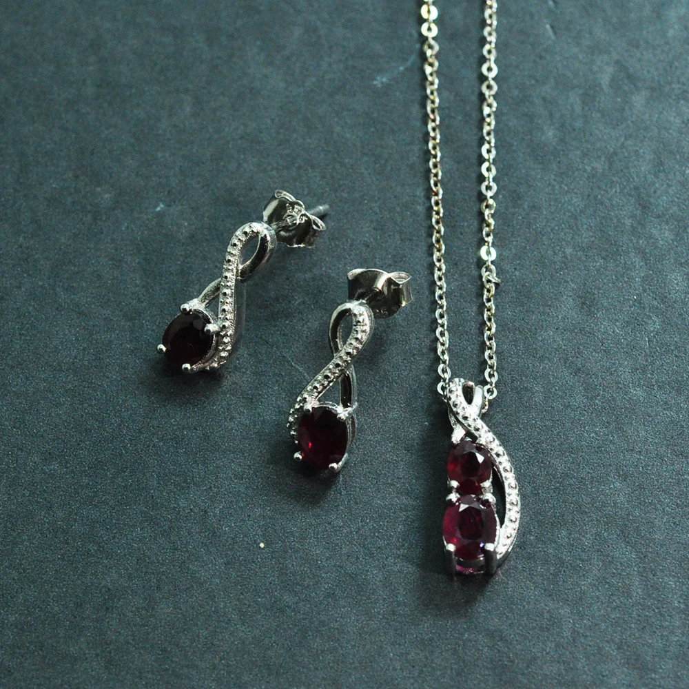

Magnesium jewelry sets for women Natural Ruby Gemstone earring and pendant set 925 Sterling Silver beautiful Fine Jewelry gifts