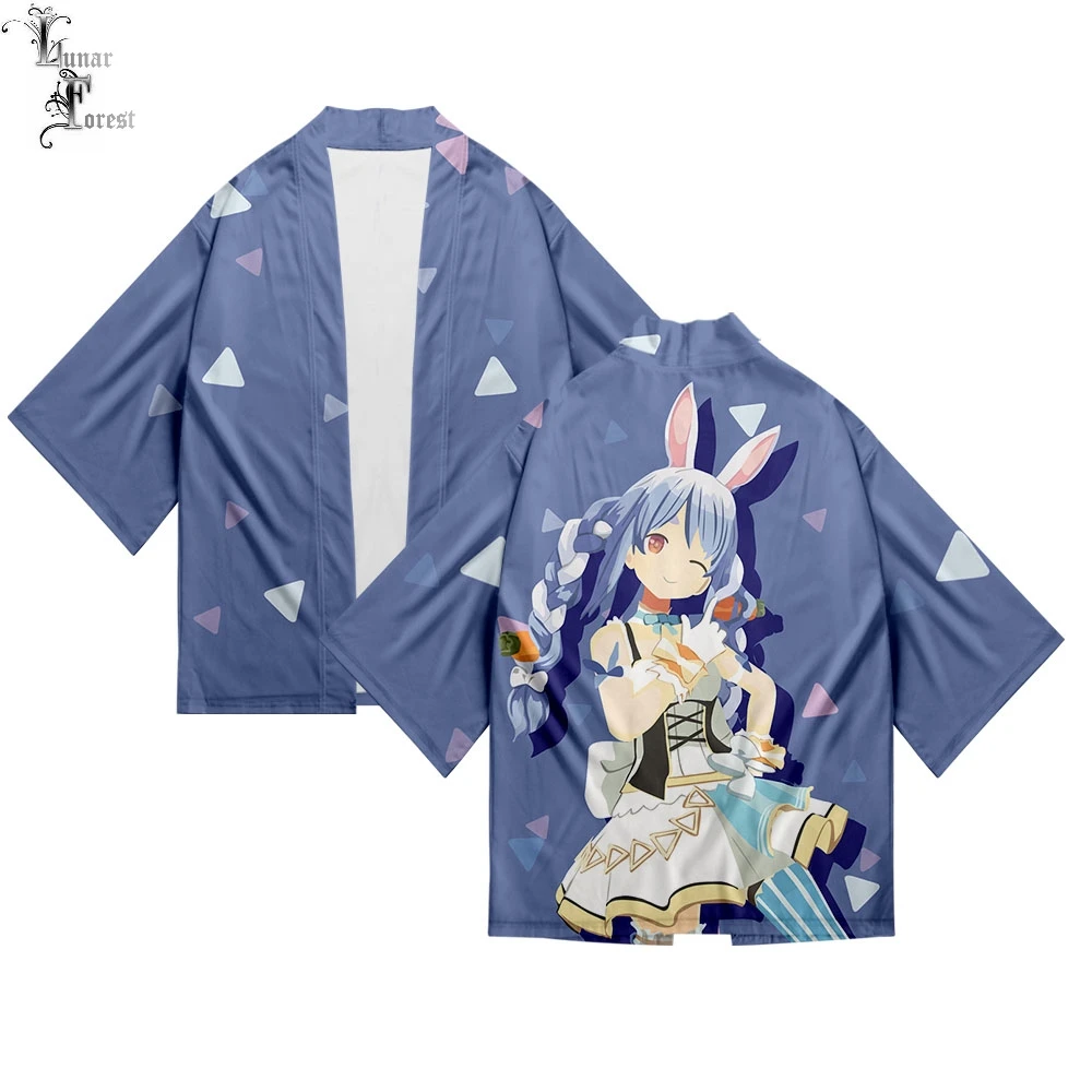 

Vtuber usada pekora 3d impresso japons quimono haori yukata feminino/masculino moda vero casual legal manga curta streetwear