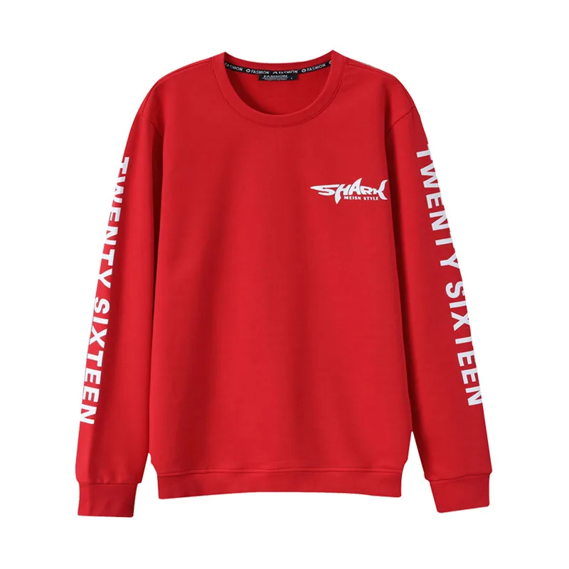 

Fashion Men Fleece Sweatshirts Shark Letter Printed Tracksuit Autumn Winter Streetwear O-Neck Long Sleeve Oversized Clothing