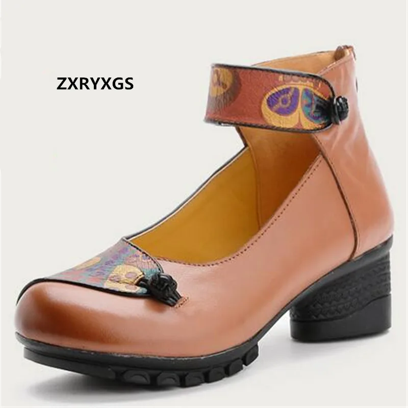 

2020 Spring Printing Classic Retro Genuine Leather Shoes Women High Heel Shoes Elegant Fashion Shoes Woman Banquet Wedding Shoes