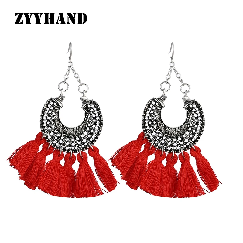 Стильные женские серьги с кисточками 9 см в богемном стиле круглые вечерние