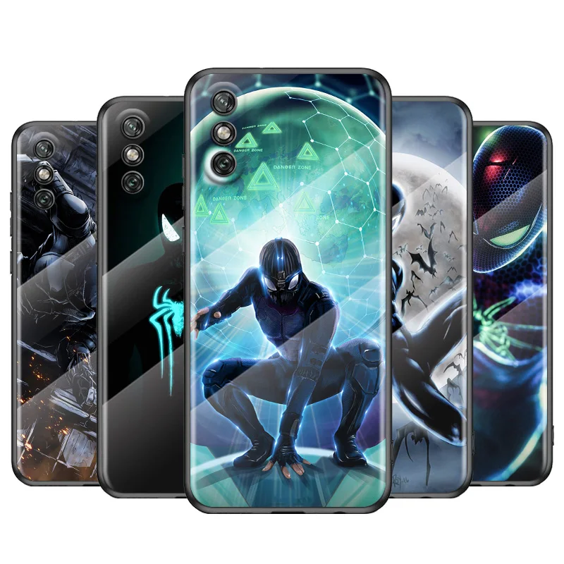 Чехол из закаленного стекла с изображением темного Человека паука для Huawei Y6 Y7 Y9 Y5P