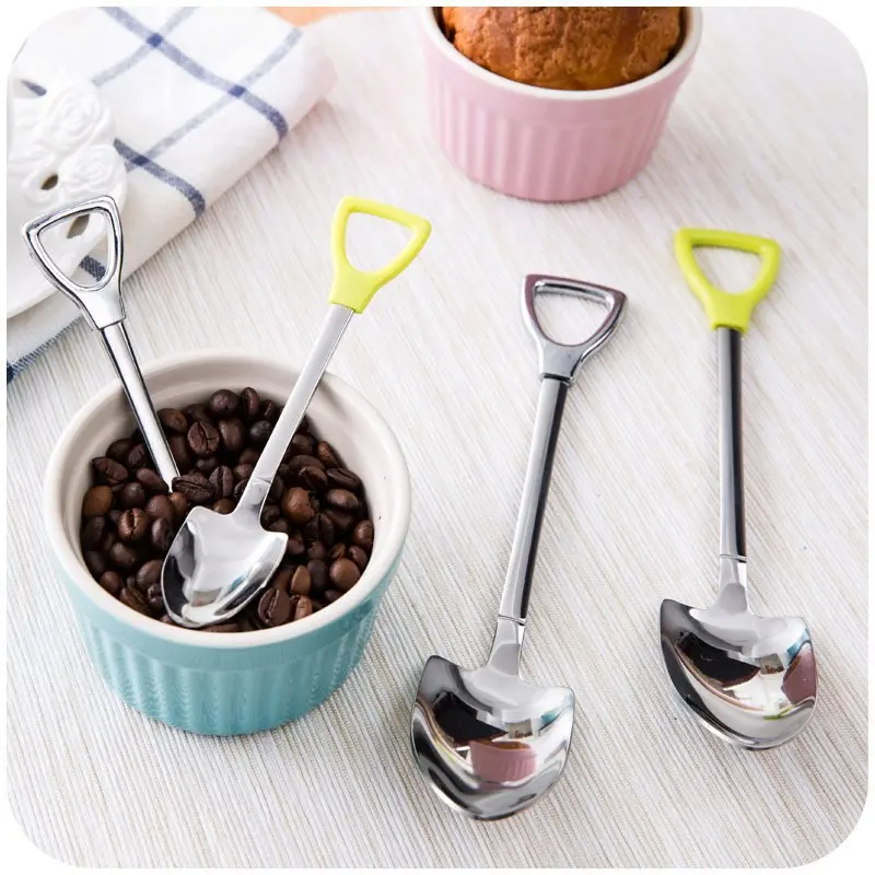 Stainless Steel Scoop Shovel Shape Spoon Long Handle Creative Spade Rice Domestic Tableware Coffee |