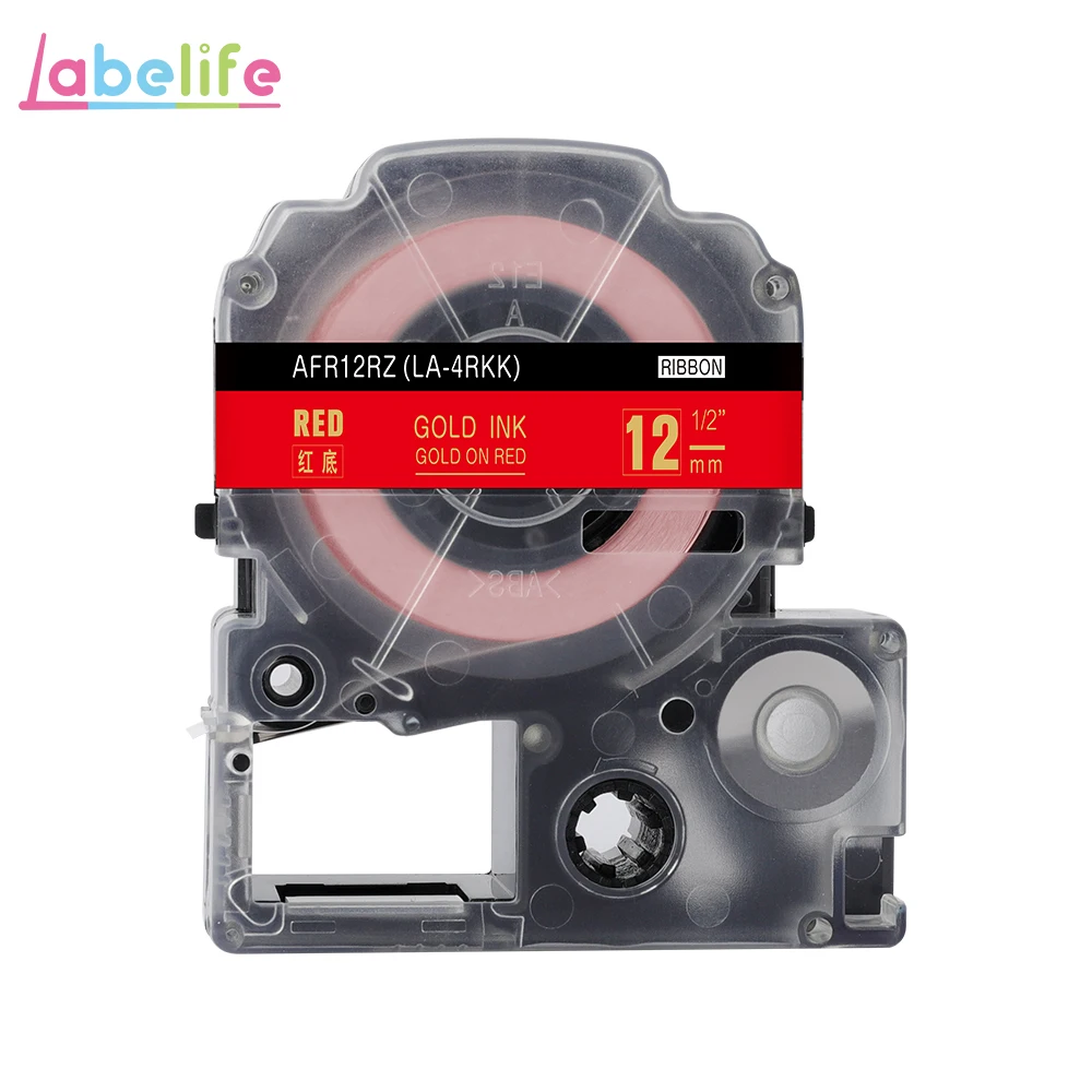 Labelife 1 шт. 12 мм KingJim LA-4LBK совместимый SFR12PK SFR12ZK для Epson/Kingjim принтер этикеток для букета, подарка, свадьбы - Цвет: Gold on Red