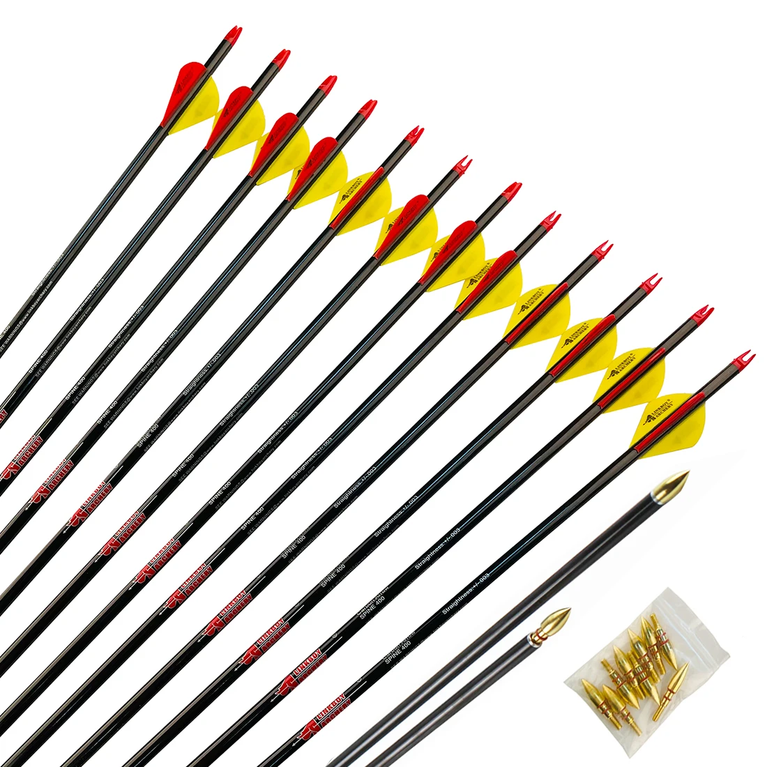 12PCS Archery Carbon Arrows Spine 300 26-32inch 2
