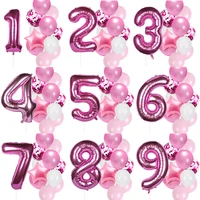 12pcs first birthday girl boy party balloons pink number baloon birthday decoration kids 1 2 3 4 5 6 7 8 9 years party supplies