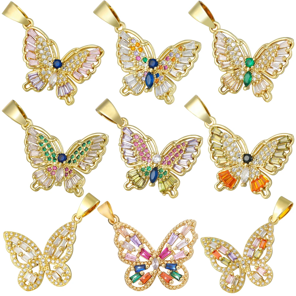 

Juya Handmade Cubic Zirconia 18K Real Gold Plated Butterfly Charms For DIY Fashion Christmas Pendant Jewelry Making Wholesale