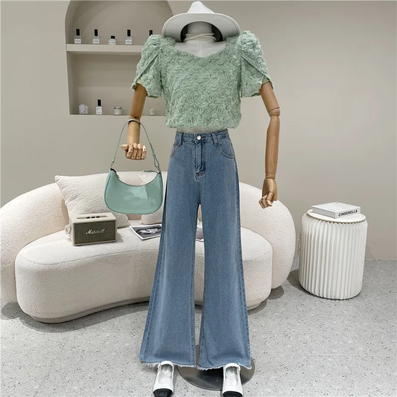 

Women's clothing Spring Summer 2021 Fashion New High waist loose casual straight leg floor length trousers Blue jeans