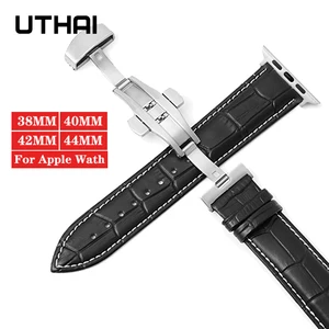 Ремешок UTHAI из натуральной кожи для Apple Watch, ремешок для iwatch 76543, 38 мм 42 мм, для умных часов, 40 мм 44 мм, apple watch series 7