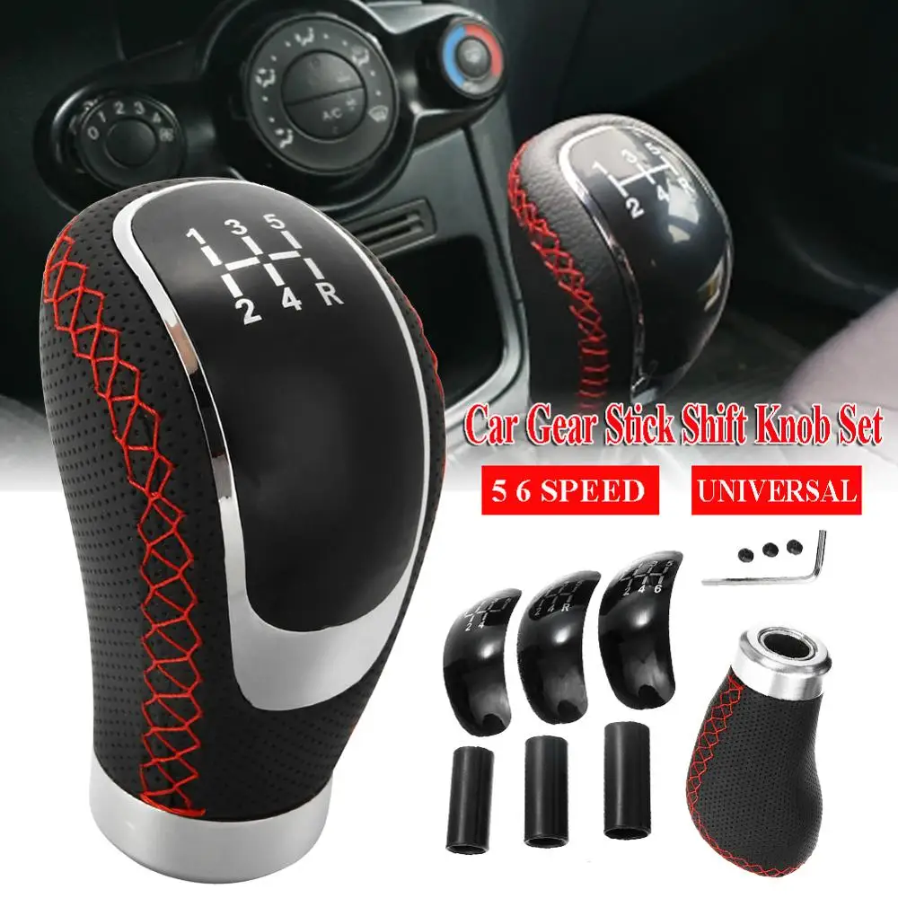 

5-6 Speed PU Leather Gearshift Universal Replacement Manual Car Gear Stick Shift Knob Set 96x50mm