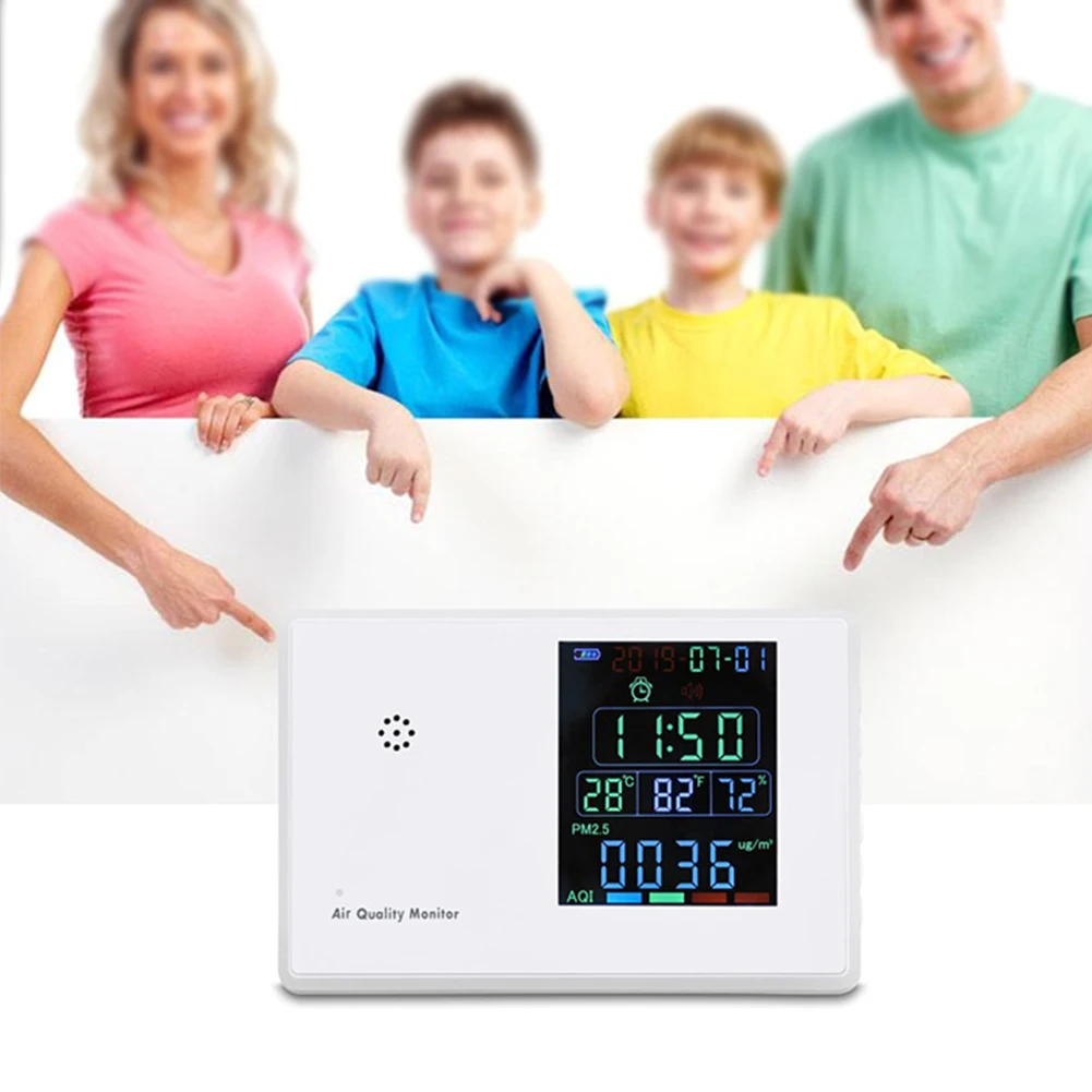 

Air Quality Monitor Temperature For CO2 PM2.5 LCD Display Formaldehyde Particles Humidity Digital Alarm USB Port Rechargeable