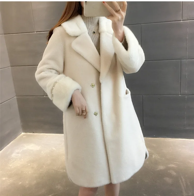 2019 зимняя шуба из зернистой овечьей шерсти Женская норковая средней длины