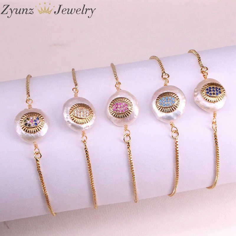Bracelets 10 шт., цвет, cz, проложили Овальный Шарм, Пресноводный Жемчуг, бусины, амулеты, золотой цвет, браслеты для женщин, девушек, ювелирные изделия - Окраска металла: Bracelets