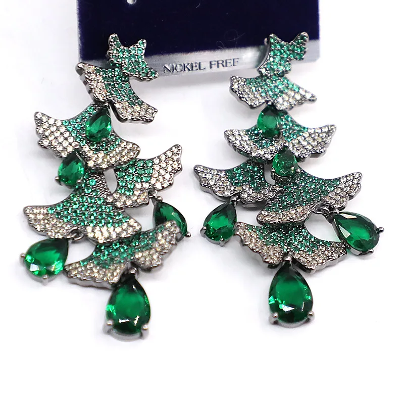 

Green Christmas Tree Earrings with Micro Zirconium Diamonds 210317-40