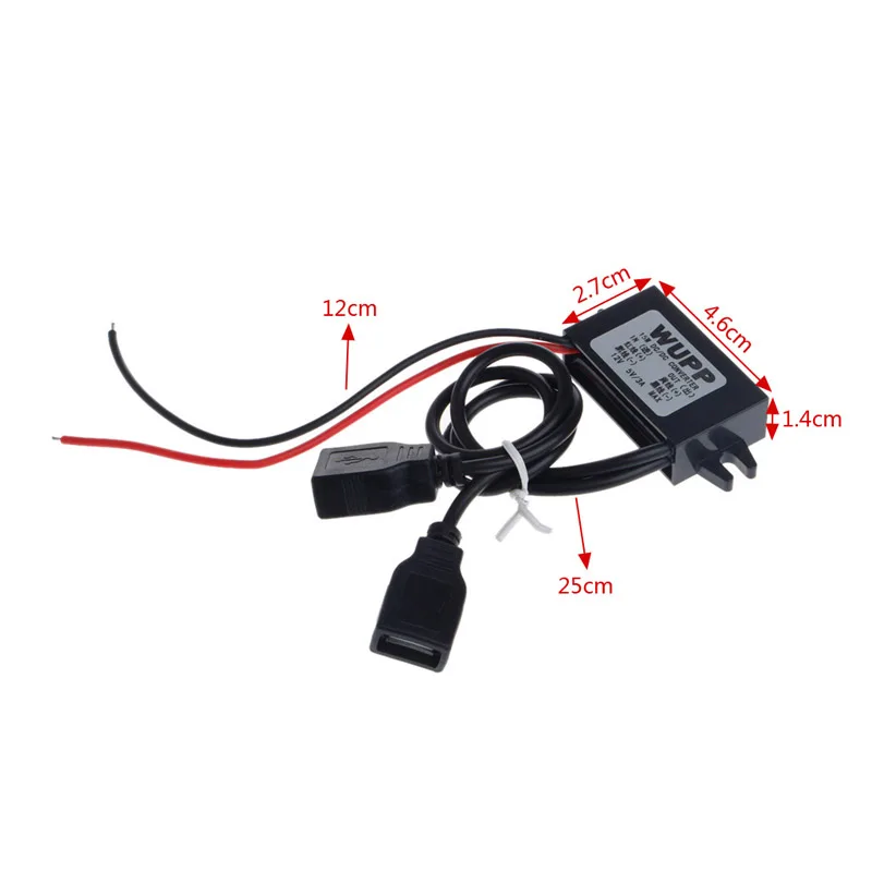 Автомобильный DC 12V до 5V 3A 15W жесткий проводной понижающий двойной USB зарядное